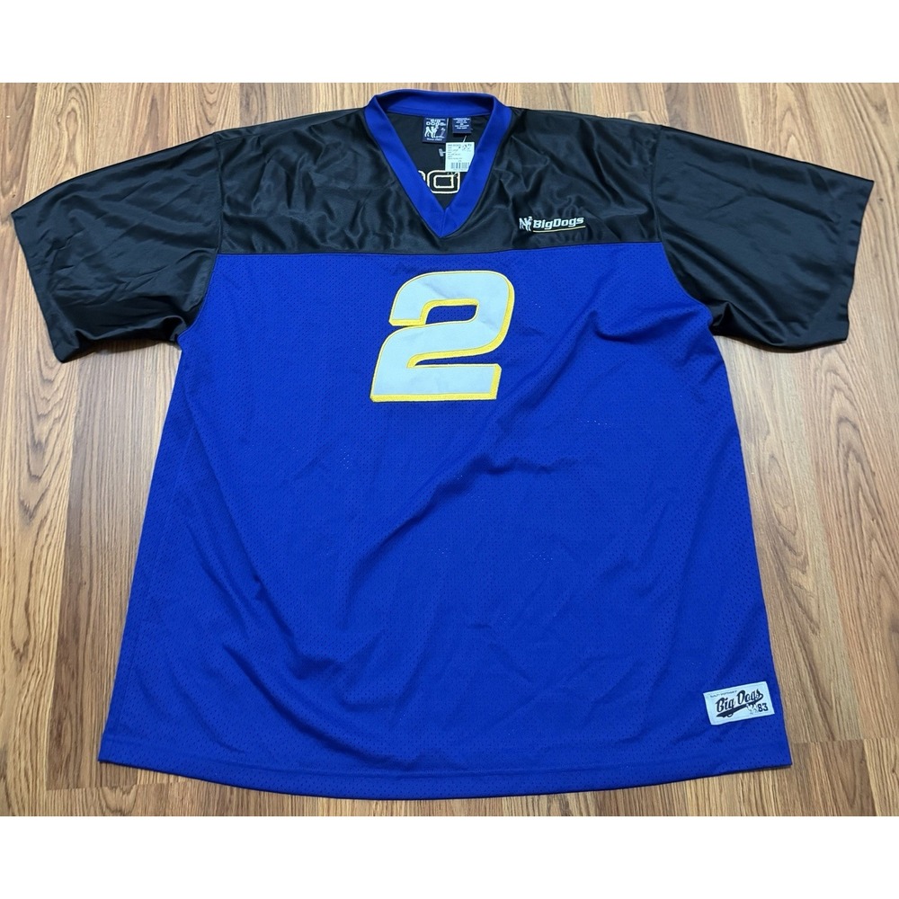 Big Dogs Jersey Mens 2XL V Neck Racing Number 2 Mesh Embroidered Blue NWT